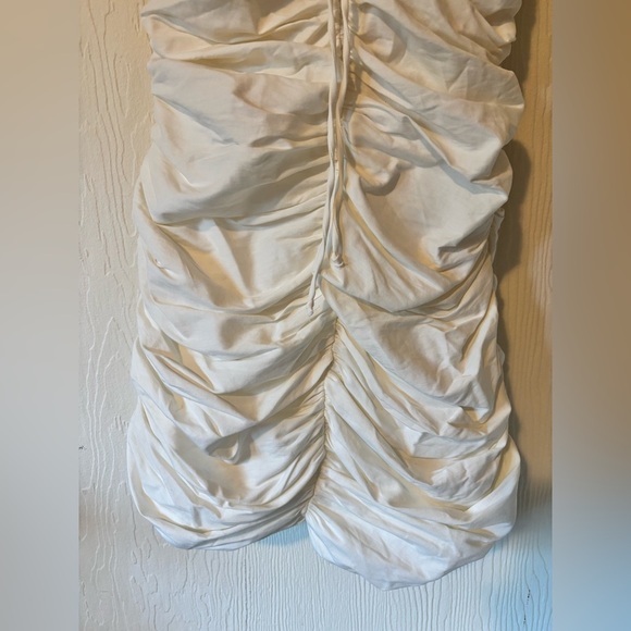 ZARA NWT White Draped Ruched Linen Ruffle Strap Contour Bodycon Tie Mini Dress - Picture 7 of 17